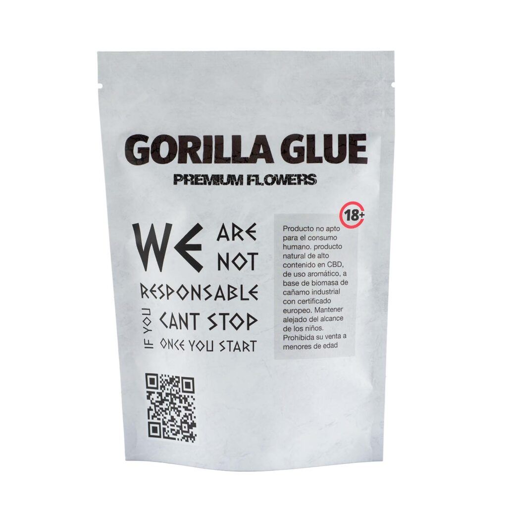 Envase frontal de Gorilla Glue Premium CBD de Olympus CBD