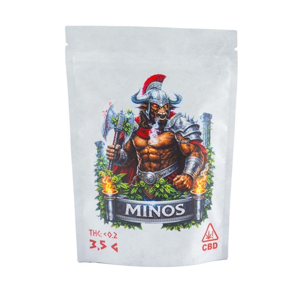 Parte trasera del envase Gorilla Glue flores CBD Premium de Olympus CBD